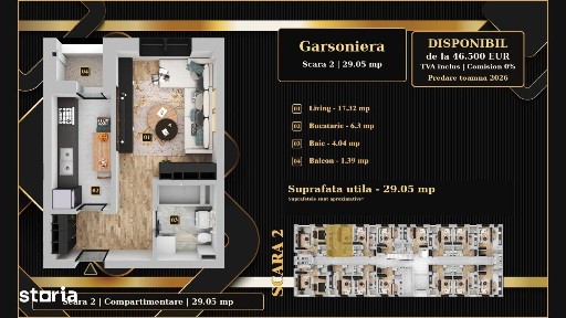 Garsoniera 28,08mp in Chiajna, de la 45.000€, TVA inclus, 0% comision