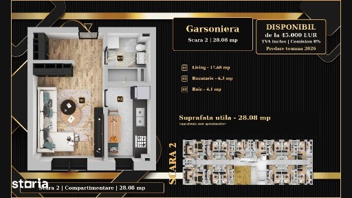 Garsoniera 28,08mp in Chiajna, de la 45.000€, TVA inclus, 0% comision