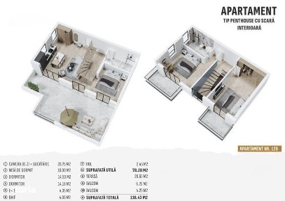 Penthouse ultrafinisat, 78mp utili, terasa, 30mp