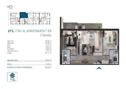 Apartament cu 3 camere, 88 mp, Ansamblu Rezidential, zona RIVUS