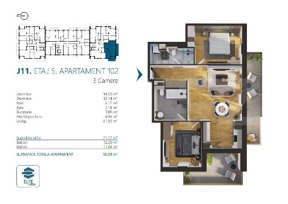 Apartament cu 3 camere, 82 mp, Ansamblu Rezidential, zona RIVUS