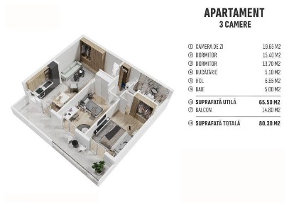 Apartament de 3 camere finisat, cartier rezidential nou!