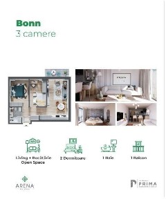 Apartament cu 3 camere nou tip Bonn de vanzare in Prima Arena