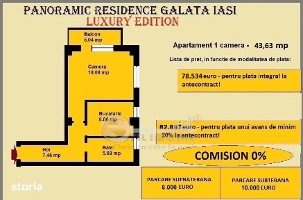 Apartament decomandat de vanzare in Iasi, Galata, 44,58 mp, bloc nou