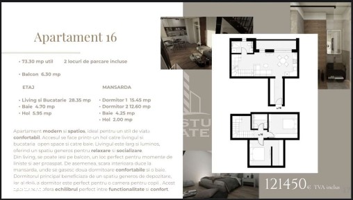 Apartament cu 3 camere tip penthouse, zona Planetelor