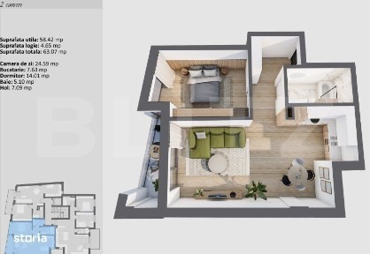 Apartament cu 2 camere, 58.42 mp, cu logie si finisaje premium, ultrac
