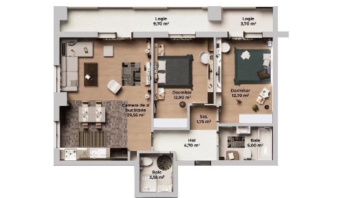 Apartament de vanzare, cu 3 camere, 70 mp, zona Ansamblul Vest Residen