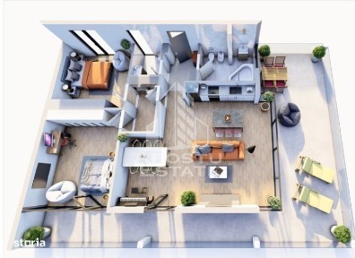 Apartament cu 3 camere, terasa 14 mp, bloc nou, zona Girocului