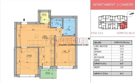 Popesti Leordeni - Primarie - 3 camere premium