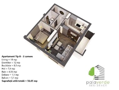 Ultimul apartament 2 camere,D, NICOLINA - 56.65 mp