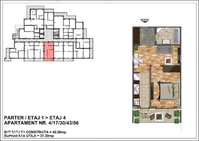 Apartament de vanzare 40,35 + terasa 7,45 - bloc nou, zona Aurel Vla