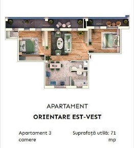 Apartament 3 camere, 70 mp, balcon, parcare subterana