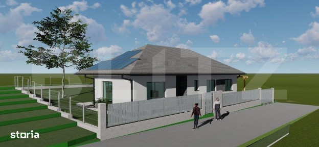 Casa pe un nivel 105 mp cu pod inalt mansardabil de 70mp, teren 500mp