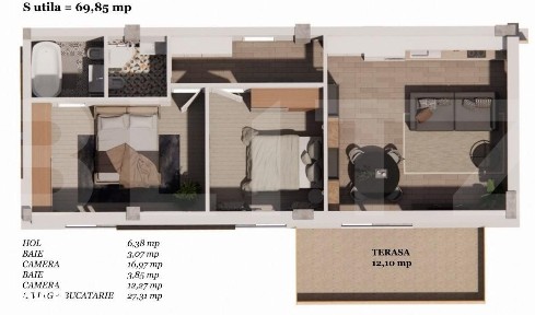 Comision 0! Apartament 3 camere, semifinisat, 70mp, zona Auchan