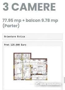 Apartament 3 camere + balcon, Floresti