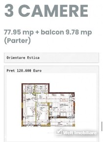 Apartament 3 camere + balcon, Floresti