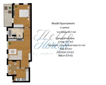Apartament 2 camere, 45 mp, decomandat, Zona Eroilor
