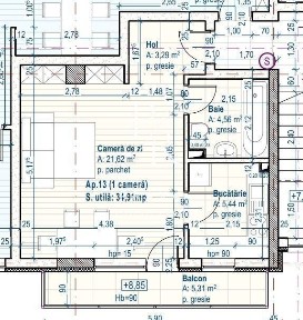 Apartament de 1 camera, decomandat, 35 MP,semifinisat, Floresti