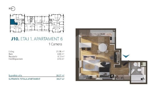 Apartament cu 2 camere, 38 mp, Ansamblu Rezidential, zona RIVUS