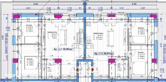 Apartament cu 3 camere/59 mp/Terasa 26mp/CF/imobil NZEB/TVA INCLUS.