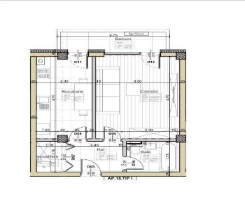 Apartament cu o camera, balcon, bucatarie separata