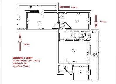 Apartament 3 camere zona Zahana 74 mp