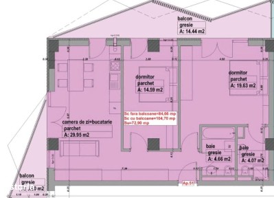 Vanzare - Apartament 3 camere, bloc nou, suprafata construita de 104,7