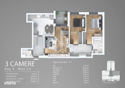 Apartament 3 camere cu 2 bai Aurel Persu.