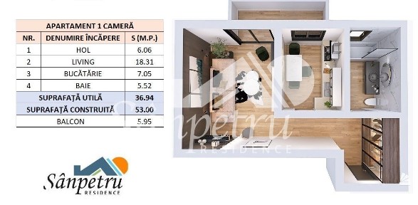 Garsonieră finalizata, intabulata, parcare inclusa.