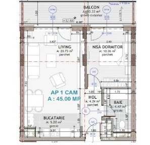 Apartament 2 cam, 45 mp, semifinisat, zona Centrala