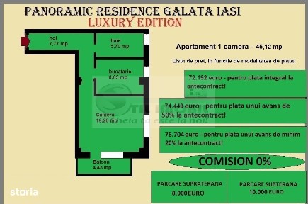 Apartament decomandat de vanzare in Iasi, Galata, 45,12 mp, bloc nou