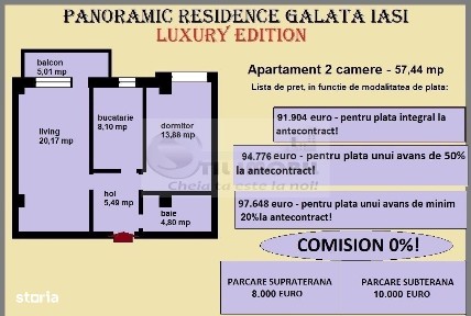 Apartament decomandat de vanzare in Iasi, Galata, 57,44 mp, bloc nou