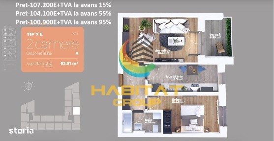 Auchan Titan-2 camere, 63,51 mp, bucatarie inchisa, Parc