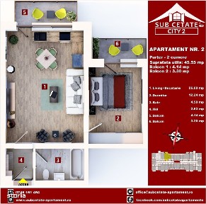 Apartament 2 camere, Subcetate City 2 in rate/transe