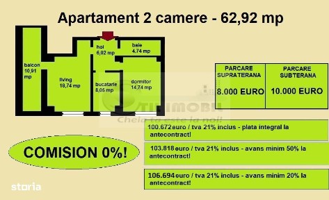 Apartament decomandat de vanzare in Iasi, Galata, 62,92 mp, bloc nou