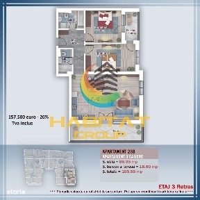 Pallady-3 camere, 2 bai, 105.55 mp, incalzire in pardoseala!