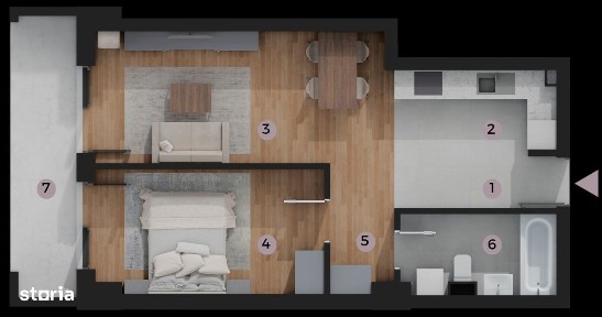 Apartament 2 Camere TIP A02, suprafață 57,45 m2, Zona Tatarasi-Venetia