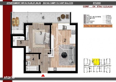 Metrou Berceni Biruintei 2 camere tip studio cu terasa 13 mp.
