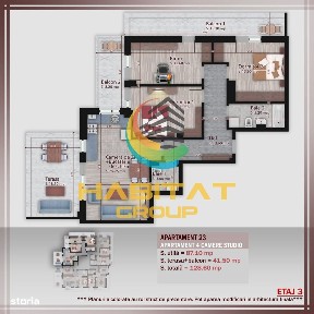 Pallady 4 camere 87 mp + terasa 42 mp in bloc tip Boutique