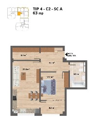 Proiect NOU - Sun Residence - Apartament 2 camere - TIP 4-C2.A-63 Mp