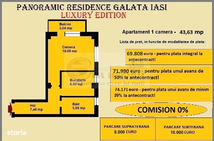 Apartament decomandat de vanzare in Iasi, Galata, 43.63 mp, bloc nou