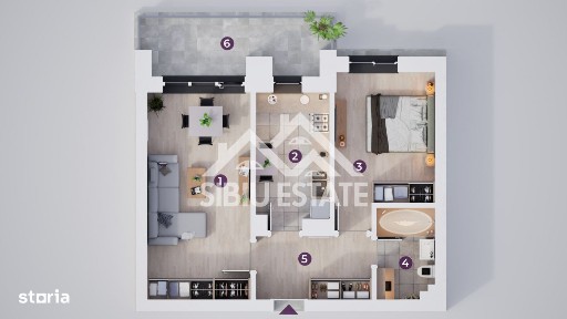 Un apartament modern cu 2 camere și terasă