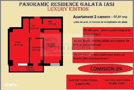 Apartament decomandat de vanzare in Iasi, Galata, 57,81 mp, bloc nou