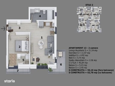 Apartament cu doua camere 23 August Otopeni