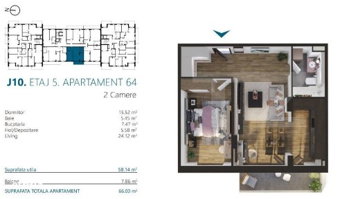 Apartament cu 2 camere, 62 mp, Ansamblu Rezidential, zona RIVUS