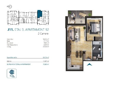 Apartament cu 2 camere, 60 mp, Ansamblu Rezidential, zona RIVUS