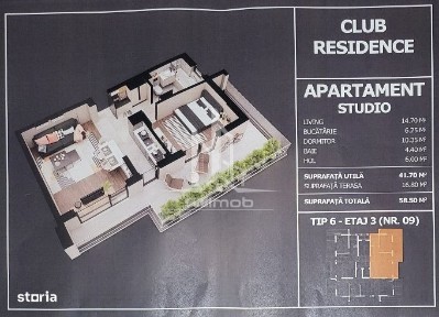 Apartament 2 camere tip studio cu terasa 17 mp Postalionului.