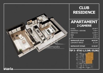 Apartament 2 camere decomandat cu terasa 8 mp Postalionului.