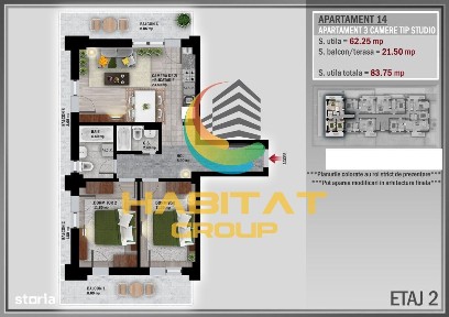 Pallady 3 camere semidecomandat 84 mp bloc tip Boutique