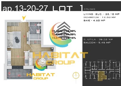 Theodor Pallady-Metrou N. Teclu - 2 camere studio 44.77 mp